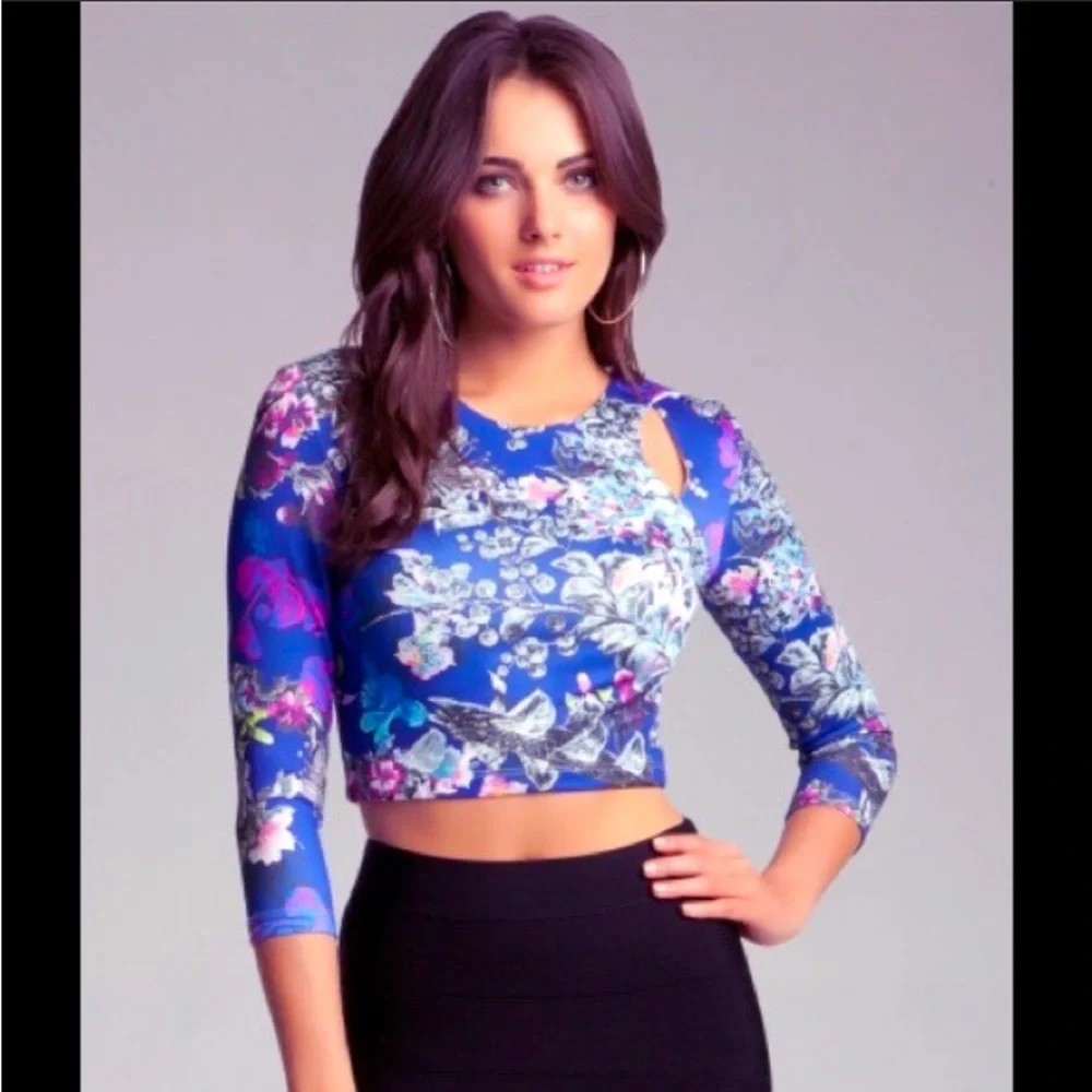 Bebe women’s ladies long sleeve shirt top floral flower print design size small - Picture 1 of 2